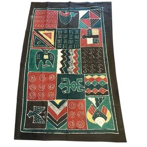 Vintage African Zimbabwe Batik Hand Painted 100% Cotton Wall Decor Tablecloth